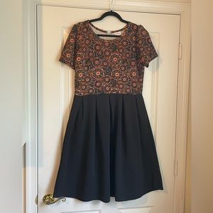 XL LuLaRoe Amelia A-line Dress, Floral Pattern with Black Skirt
